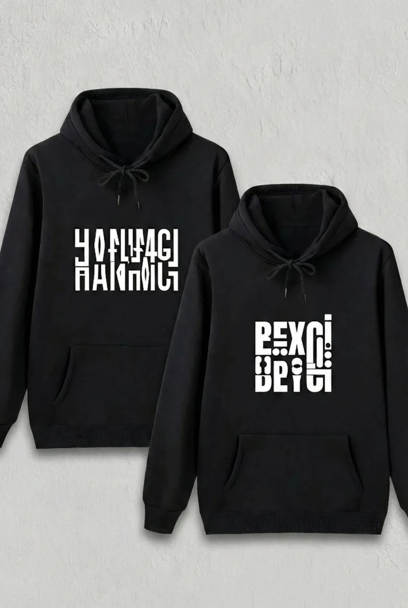 Sevgililer Günü Özel Kapüşonlu Hanımcı Baskılı Oversize Sweatshirt - Siyah