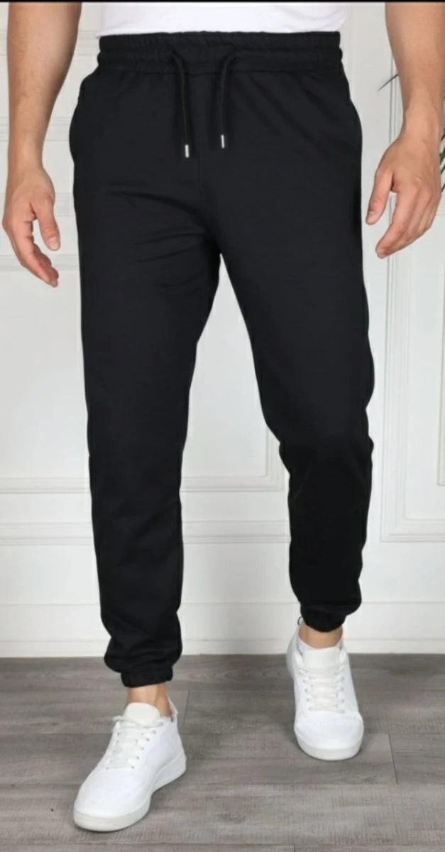 Erkek Jogger Eşofman Altı Cepli, Paça Lastikli , Spor Pantolon - Siyah