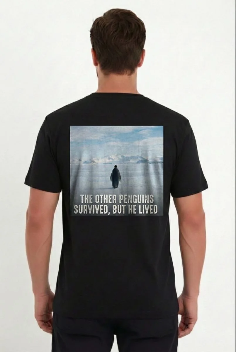 Erkek T-Shirt Penguen Baskılı Bisiklet Yaka Kısa kol yazlık Tişört - Siyah