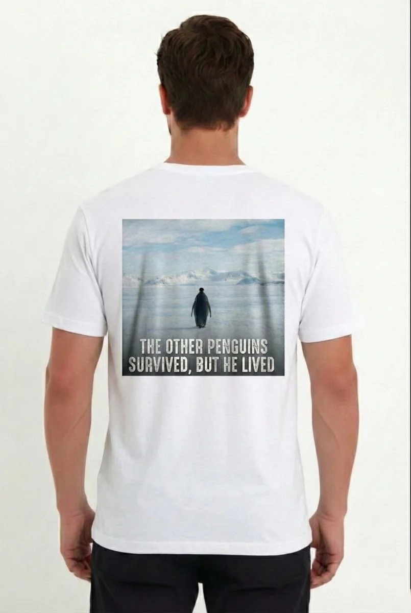 Erkek T-Shirt Penguen Baskılı Bisiklet Yaka Kısa kol yazlık Tişört - Beyaz
