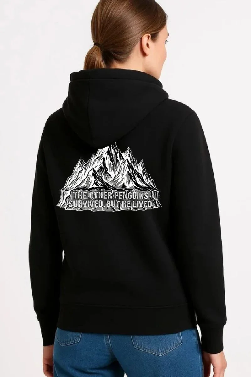 Kadın 3 İplik Pamuklu Kapüşonlu Hoodie Sweatshirt Nihilist Penguen Baskılı - Siyah