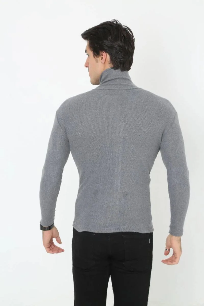 Erkek Fitilli Kaşkorse Kumaş Boğazlı Full Likralı Slimfit Body - Füme