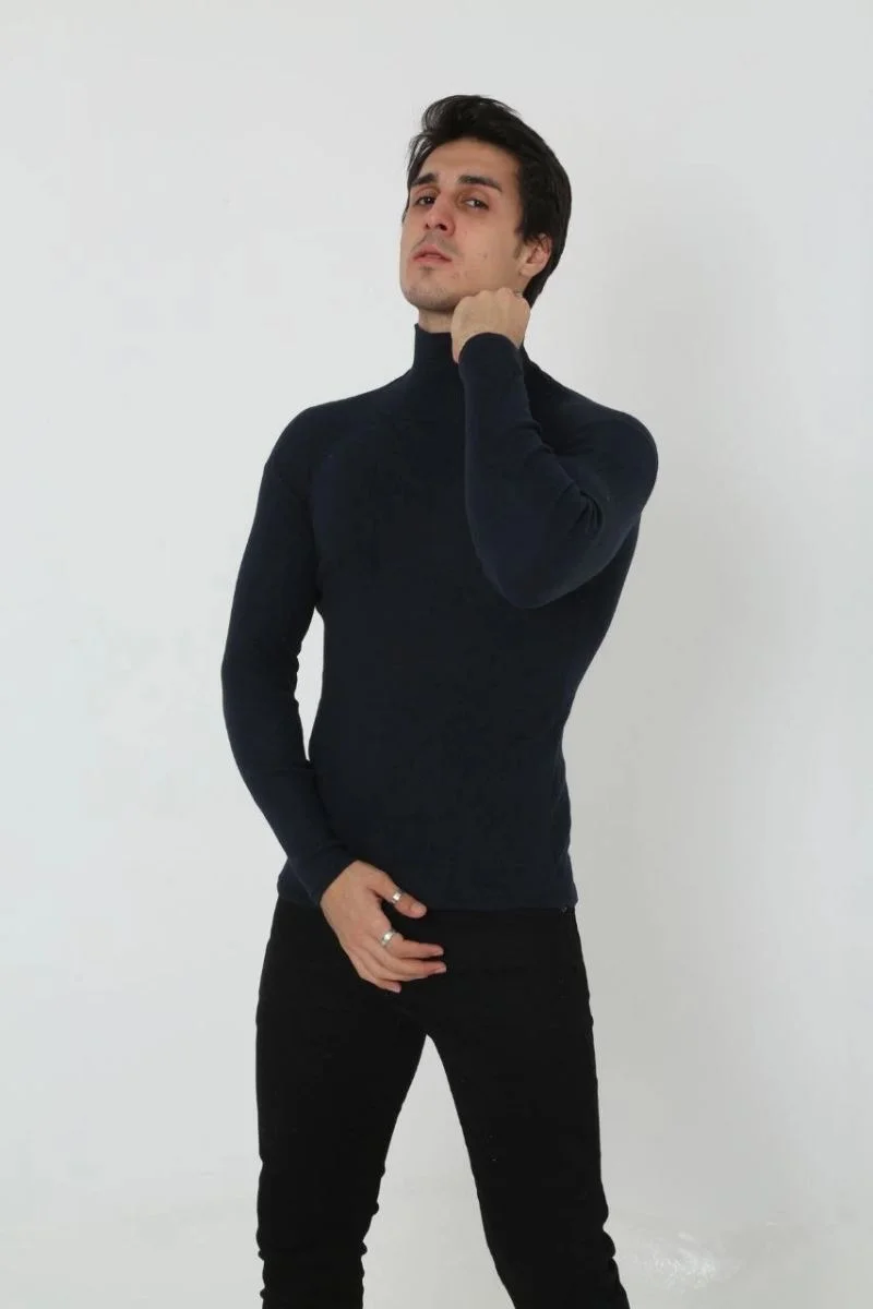 Erkek Fitilli Kaşkorse Kumaş Boğazlı Full Likralı Slimfit Body - Siyah