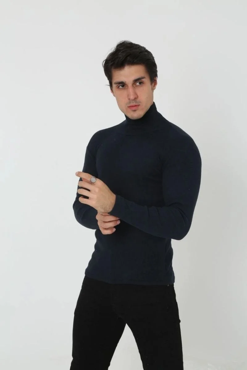 Erkek Fitilli Kaşkorse Kumaş Boğazlı Full Likralı Slimfit Body - Siyah