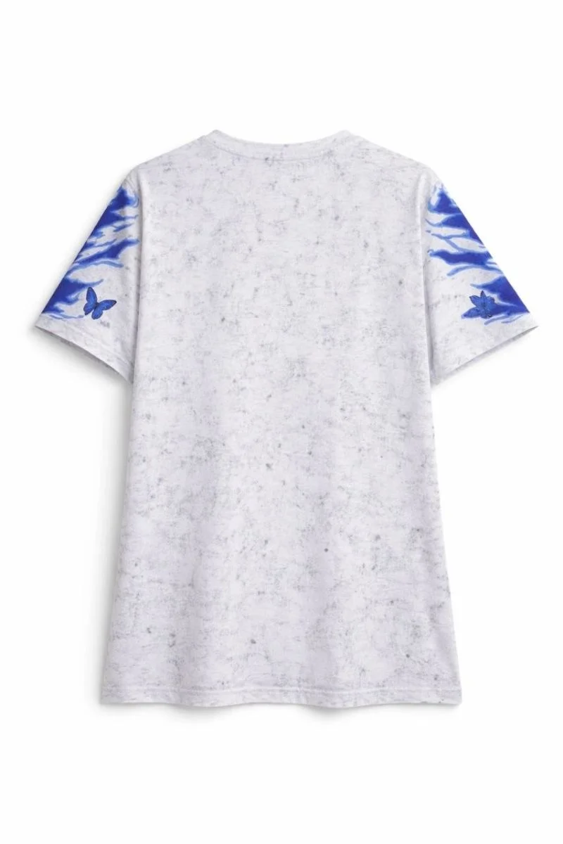 Kadın Asit Yıkamalı Oversize Tişört Bisiklet Yaka Kısa Kol T-shirt - Beyaz
