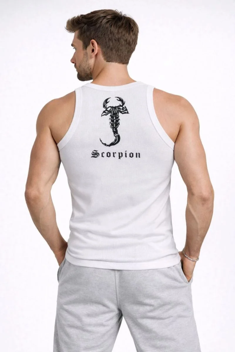 Erkek Spor Fitilli Kaşkorse Arka Basklı Atlet 3'lü Set Beyaz-Kırmızı-Kahverengi
