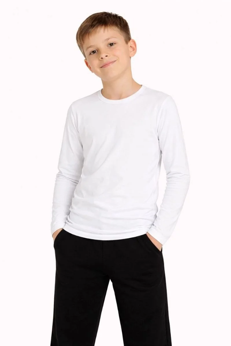 Erkek Çocuk Basic Uzun Kollu Tişört Okul Günlük Rahat T-Shirt - Beyaz