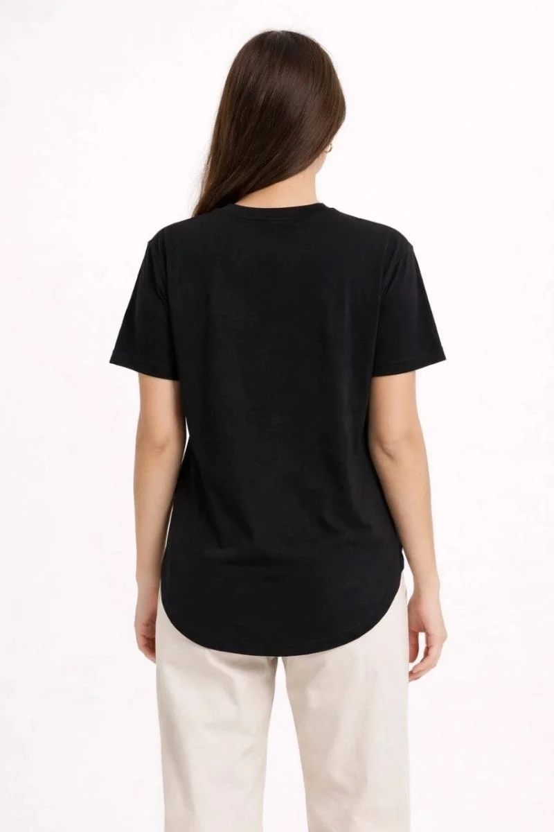 Kadın Basic T-Shirt Kısa Kol Bisiklet Yaka Oval Kesim Tişört - Siyah