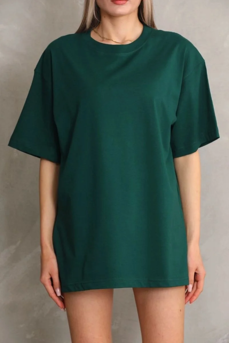 Kadın Regular Fit Tişört Bisiklet Yaka Yazlık Kısa Kol Basıc T-Shirt - Yeşil