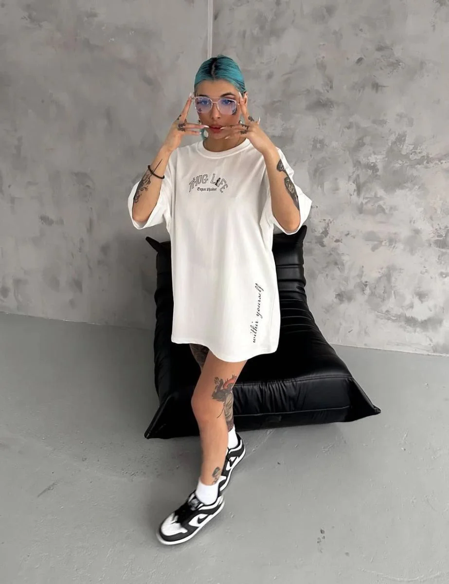 Kadın Kısa Kol Tişört Bisiklet Yaka Filistin Poşülü Baskılı T-Shirt - Beyaz