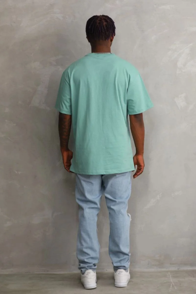 Erkek Baskılı T-Shirt Kısa Kol Bisiklet Yaka Rahat Kalıp Tişört - Mint Yeşili
