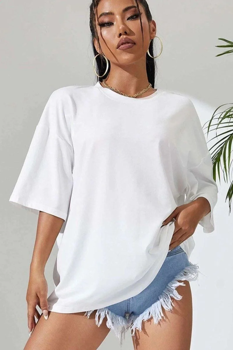 Kadın Baskılı Oversize kısa kol T-Shirt - Beyaz