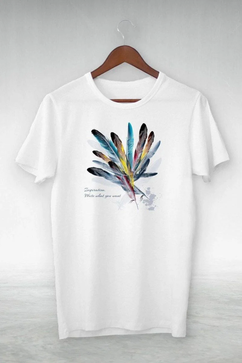 Kadın Baskılı T-Shirt Kısa Kol Bisiklet Yaka Oversize Rahat Kalıp Tişört - Beyaz