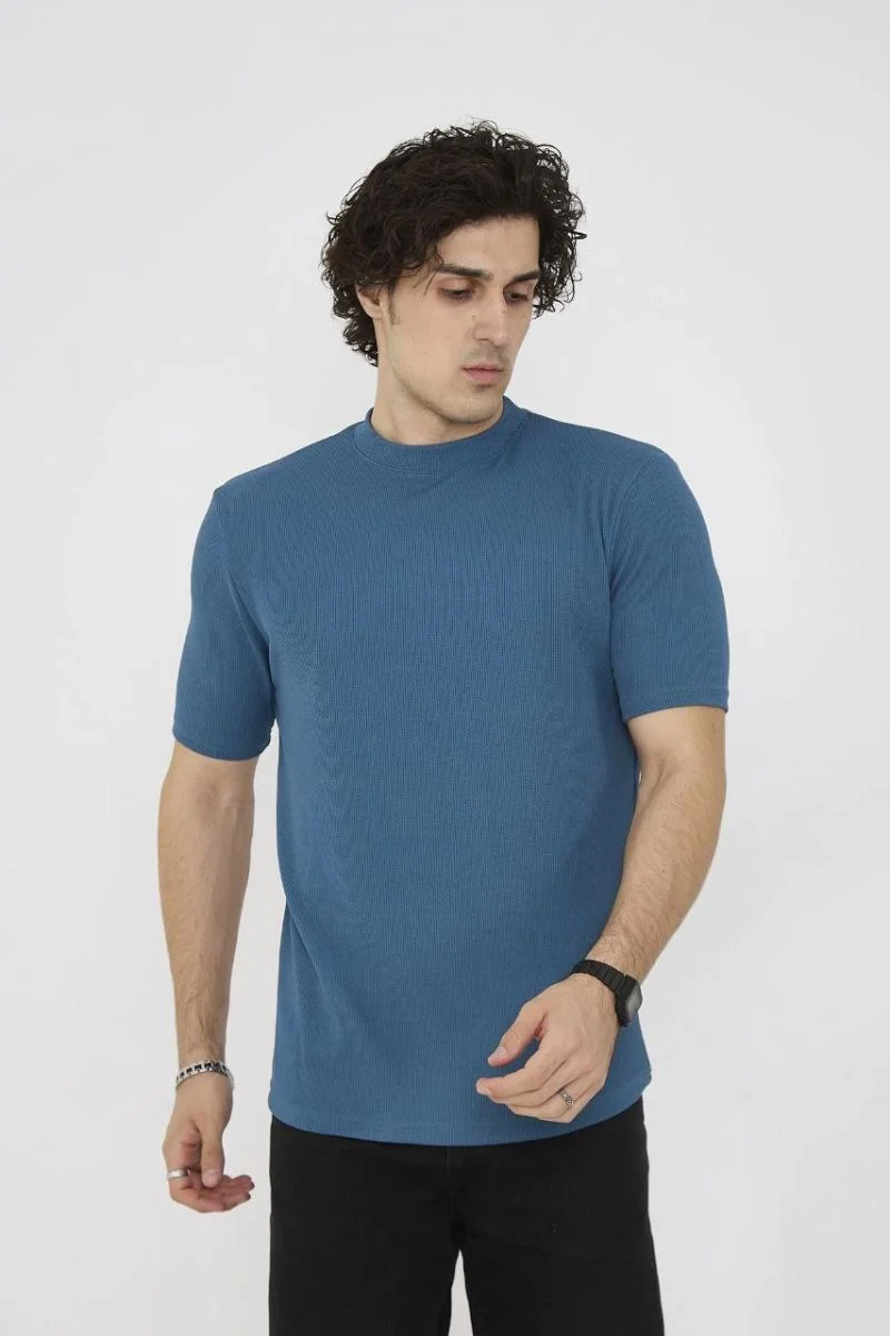 ERKEK Yazlık Tişört Bisiklet Yaka T-Shirt- Turkuaz