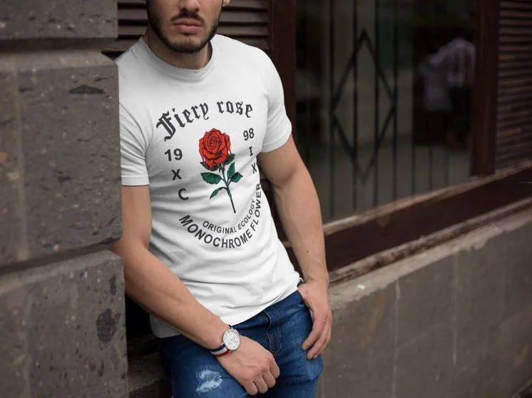 ERKEK Tişört Bisiklet Yaka Baskılı Kısa kol T-Shirt - Beyaz
