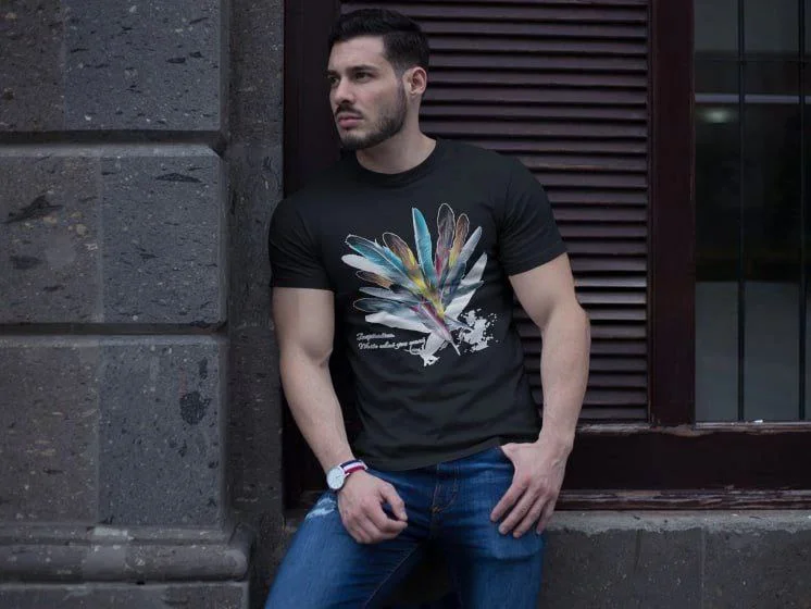 ERKEK Bisiklet Yaka Baskılı Kısa kol T-Shirt - Siyah