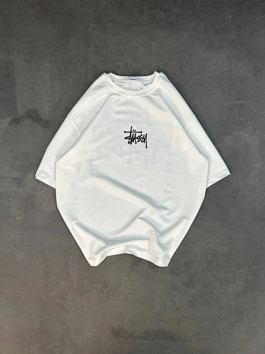 kadın Bisiklet Yaka Baskılı Oversize  Kısa kol T-Shirt - Beyaz
