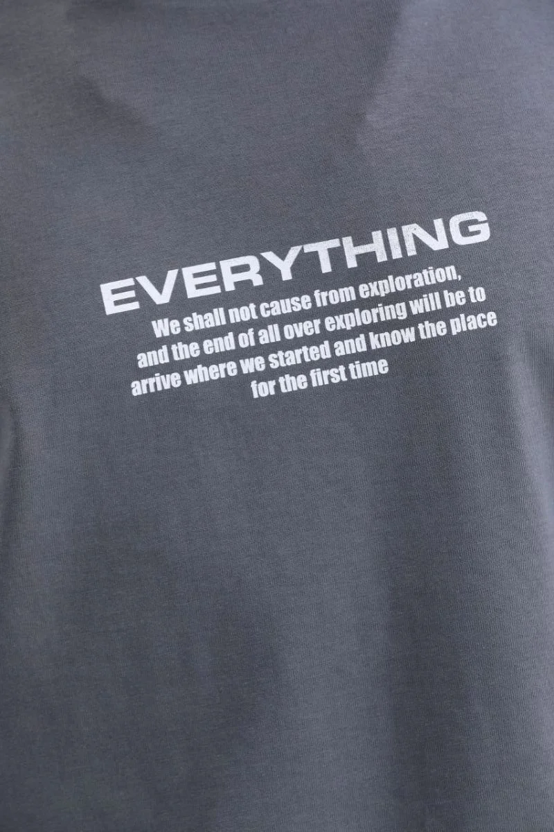 Erkek Tişort  Bisiklet Yaka Baskılı Oversize T-Shirt - Gri
