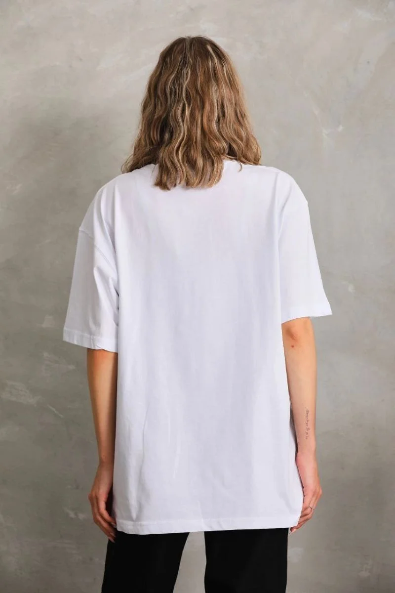 Kadın Düz  Kısa kol Penye T-shirt - Beyaz