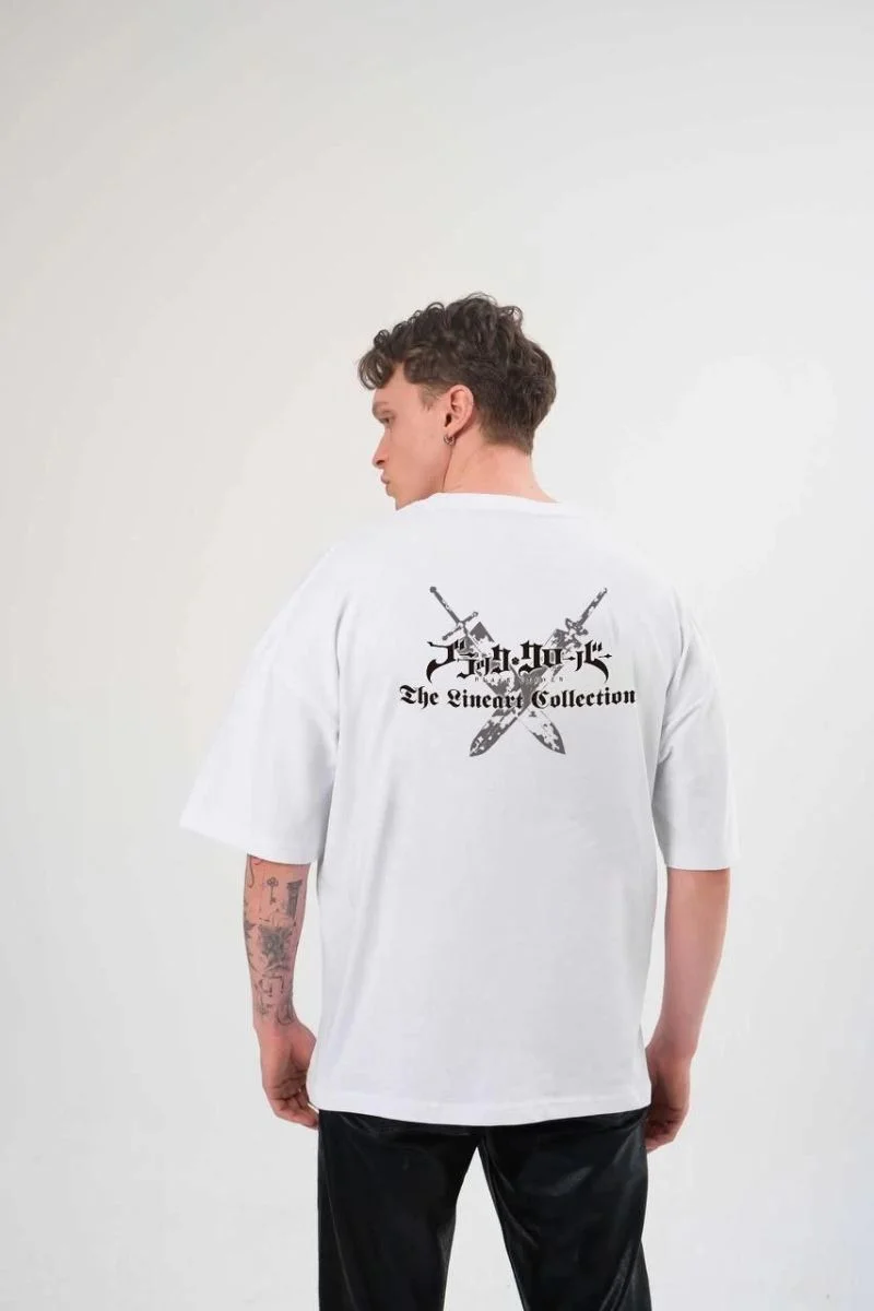 Erkek Kısa Kol Tişört Bisiklet Yaka YONCA Baskılı Oversize T-Shirt -  Beyaz