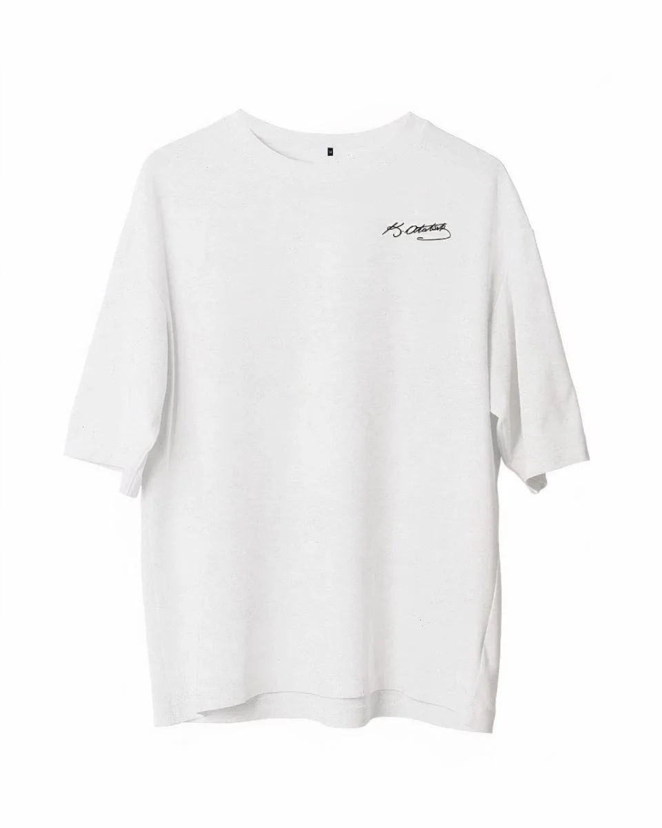 Erkek Kısa Kol Tişört Bisiklet Yaka ATATÜRK Baskılı T-Shirt -  Beyaz