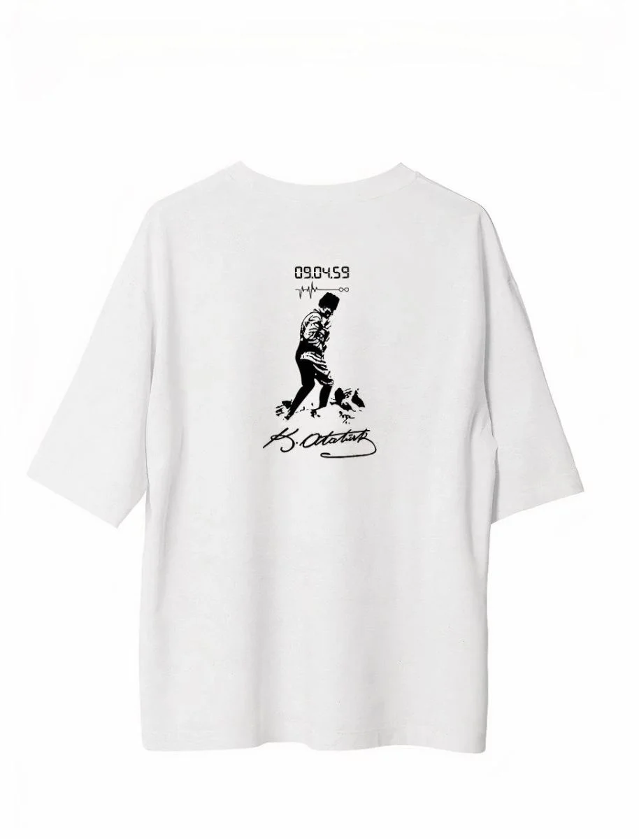Erkek Kısa Kol Tişört Bisiklet Yaka ATATÜRK Baskılı T-Shirt -  Beyaz