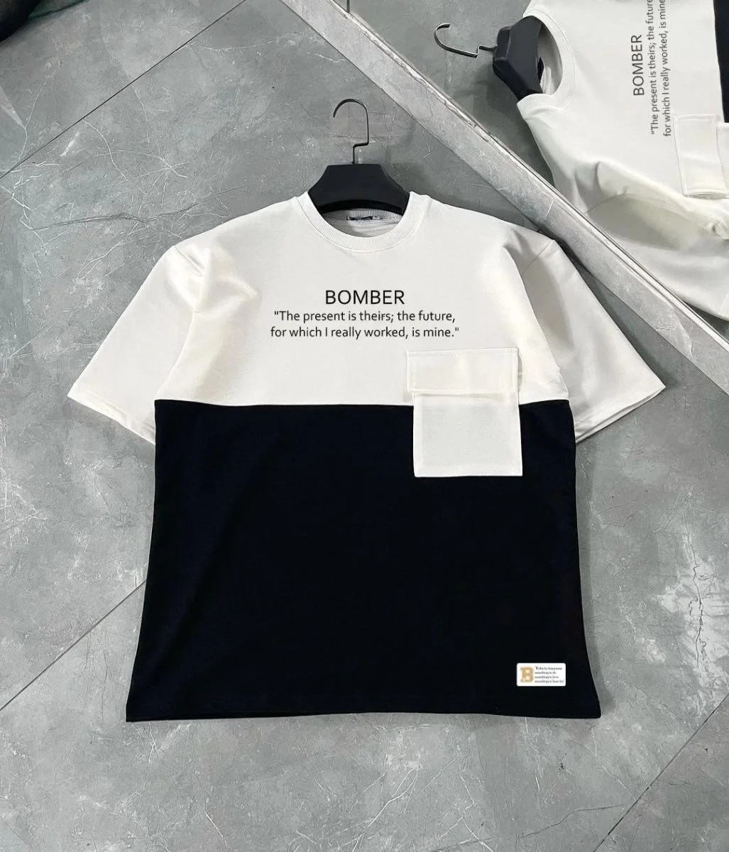 ERKEK Tişört Torba Cepli Parçalı Kısa Kol T-Shirt - iyah