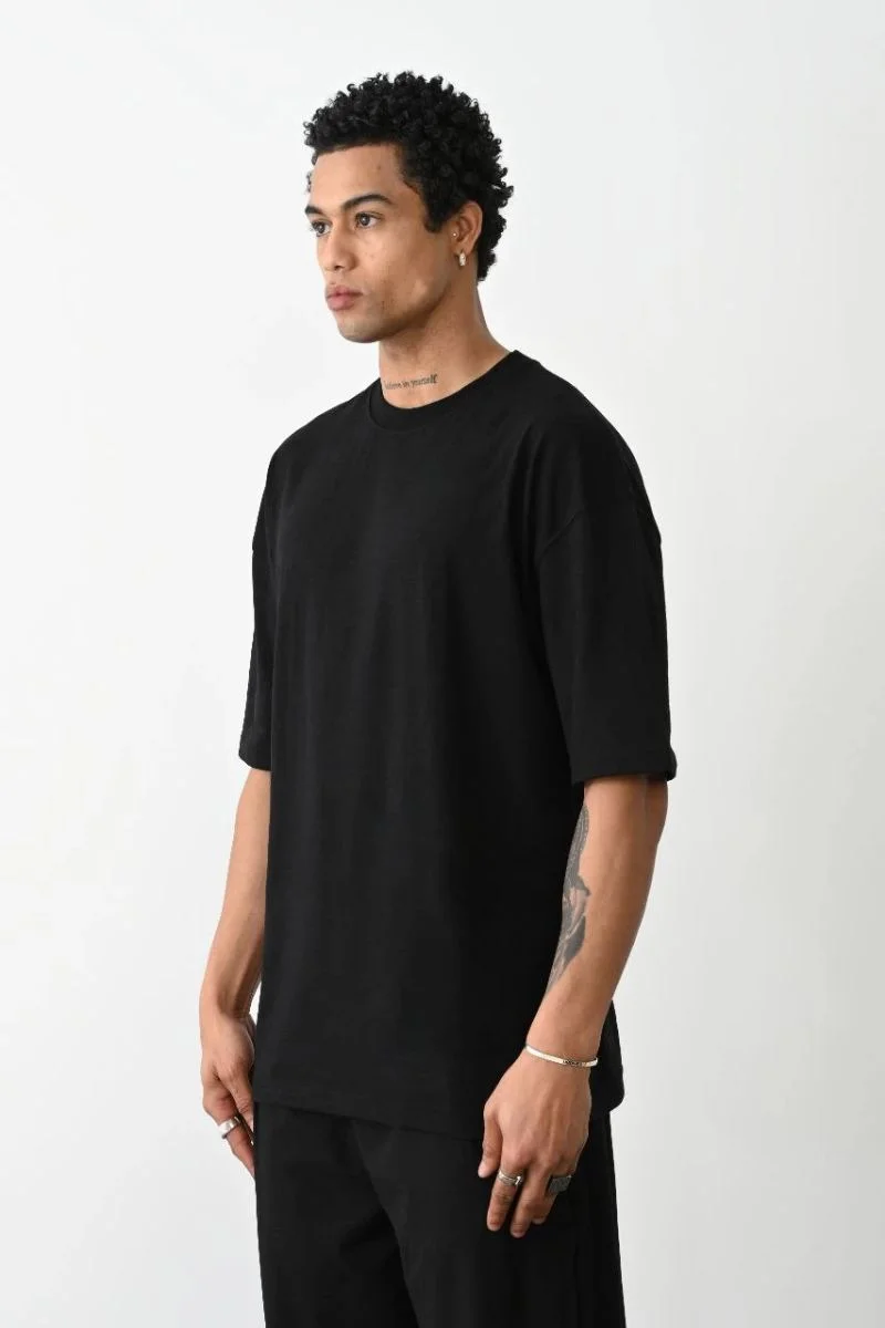 Erkek Tişört Düz Basic Penye Yazlık Bisiklet Yaka Kısa Kol T-Shirt - Siyah