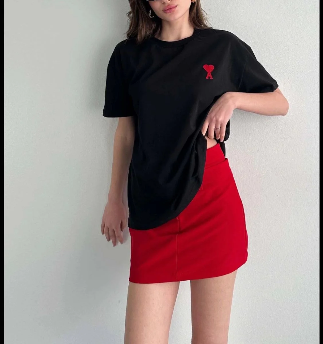 Kadın Tişört Bisiklet Yaka Baskılı Oversize Kısa Kol T-Shirt - Siyah