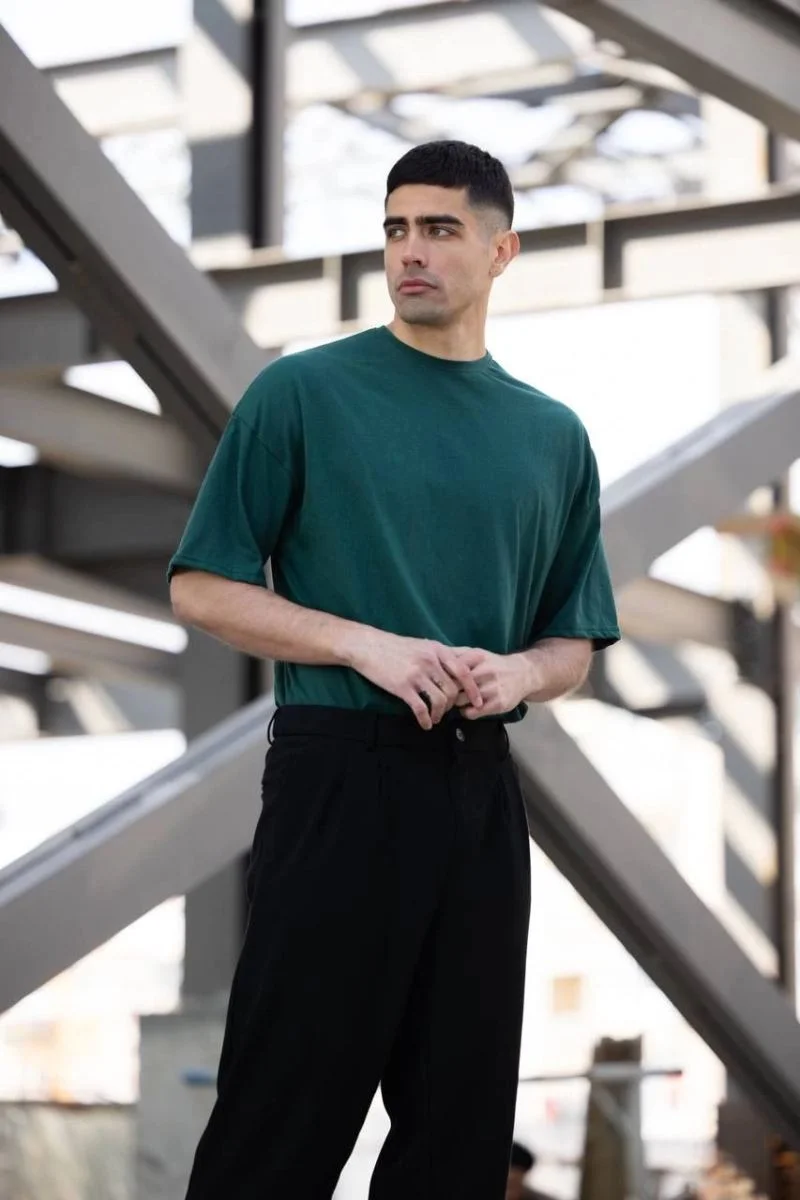Erkek Düz T-Shirt Kısa Kol Bisiklet Yaka Regular Fit Rahat Kalıp Günlük Tişört - Haki