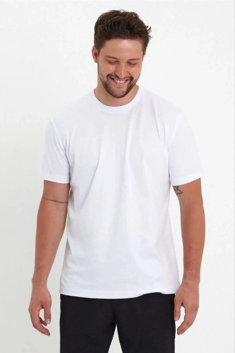 Erkek Düz T-Shirt Kısa Kol Bisiklet Yaka Regular Fit Rahat Kalıp Günlük Tişört - Beyaz