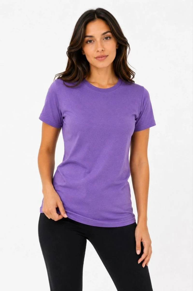 Kadın Basic Tişört Bisiklet Yaka Kısa Kol Günlük Yazlık Slim fit T-Shirt - Mor