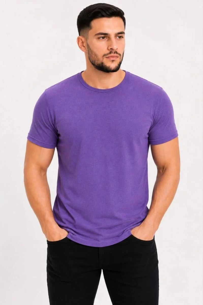 Erkek Basic Tişört Bisiklet Yaka Kısa Kol Günlük Yazlık Slim fit T-Shirt - Mor