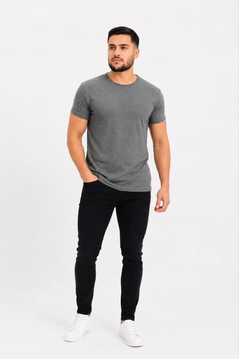 Erkek Basic Tişört Bisiklet Yaka Kısa Kol Günlük Yazlık Slim fit T-Shirt - Antrasit