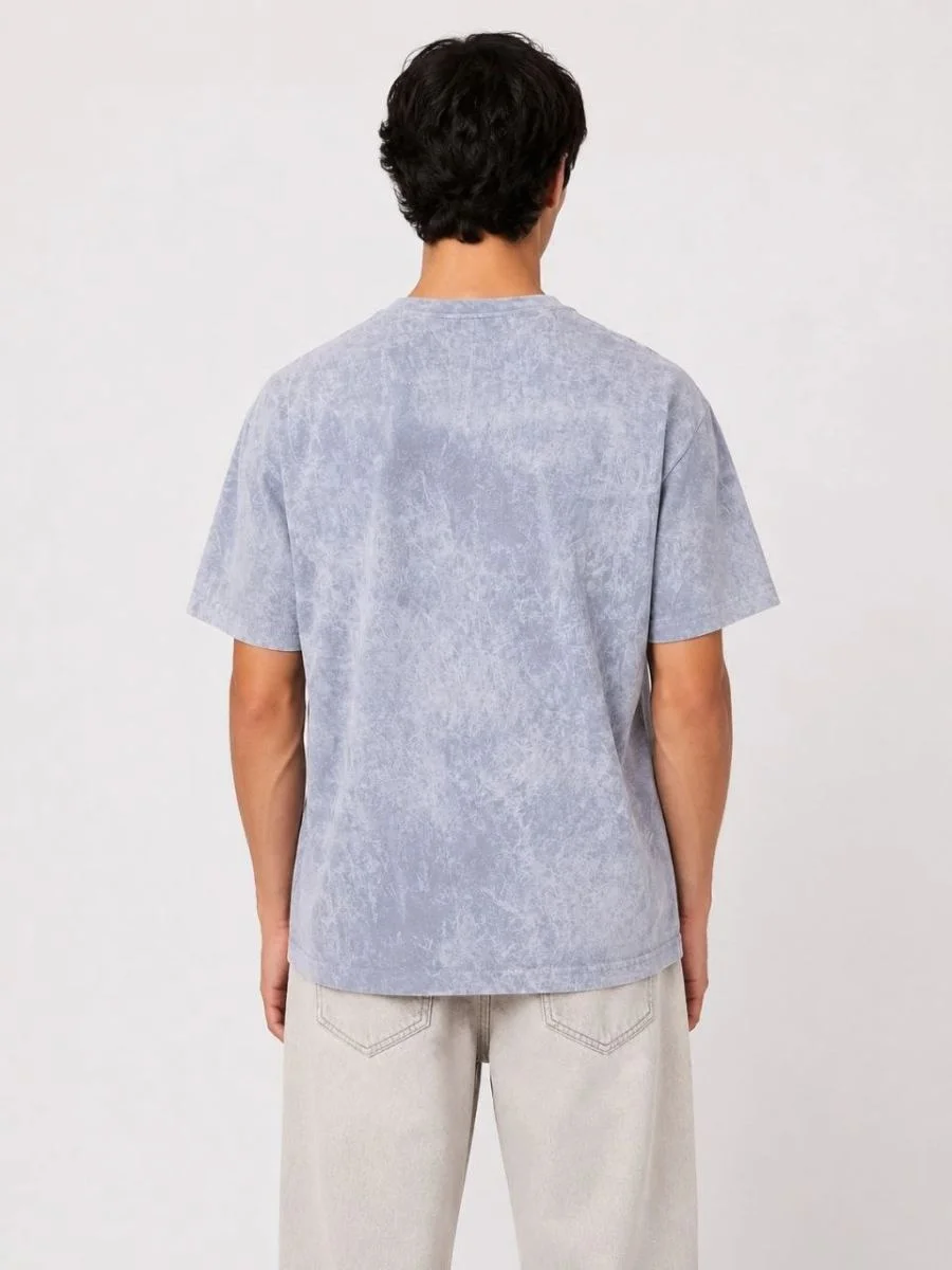Erkek Yıkamalı Washed Effect Tişört Bisiklet Yaka Sokak Stil Kısa Kol T-Shirt - Gri