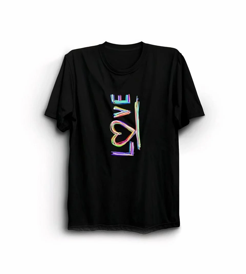 14 Şubat Sevgililer Günü Love Baskılı Oversize Bisiklet Yaka T-shirt - Siyah