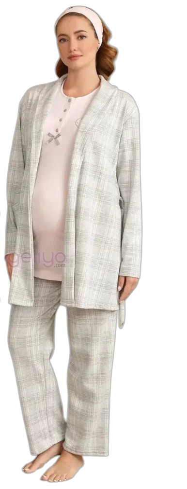Ba-Ha 4425 Bayan Lohusa Kışlık 3'lü Pijama Takımı