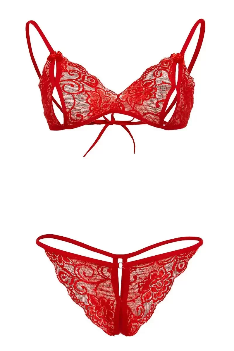 Kırmızı Dantelli Fantazi Sütyen ve G-String Takım BRF2048