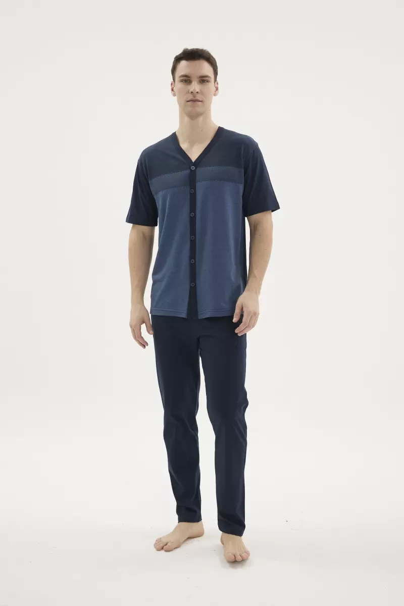 Kocabey KKT-26154 Erkek V Yaka Boydan Düğmeli Pijama Takımı