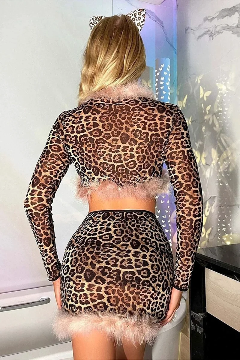 Fantezi Kadın Leopar Kedi Pussy Cat Kostümü