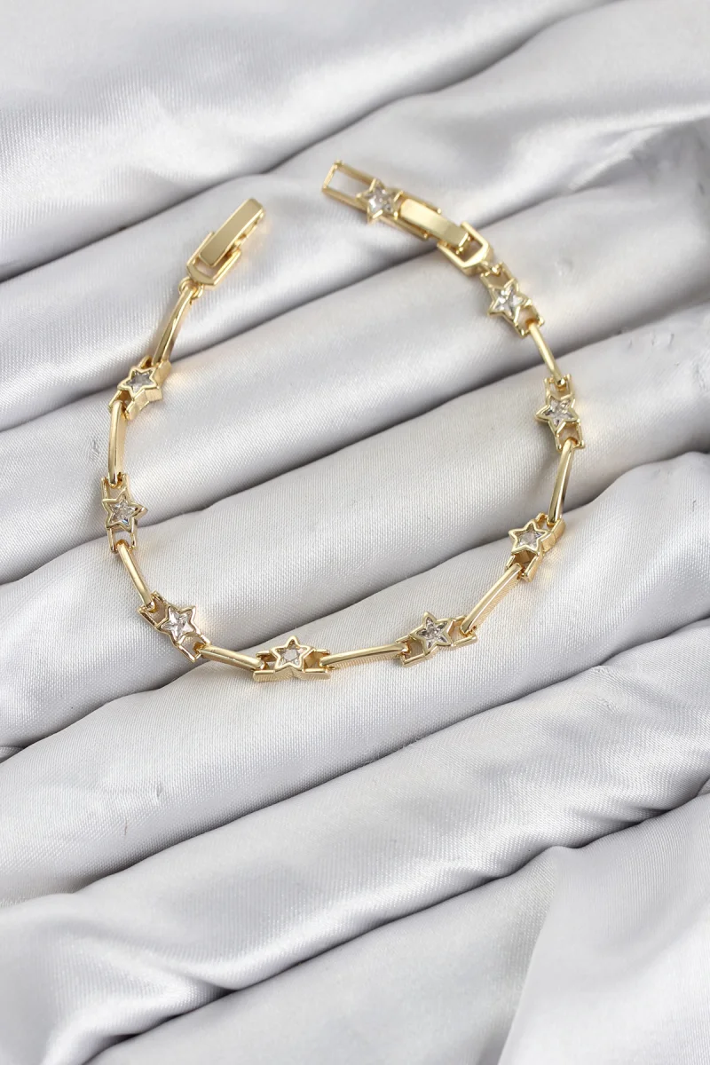 CM Gold Renk Yıldız Model Zirkon Taşlı Pirinç Kadın Bileklik