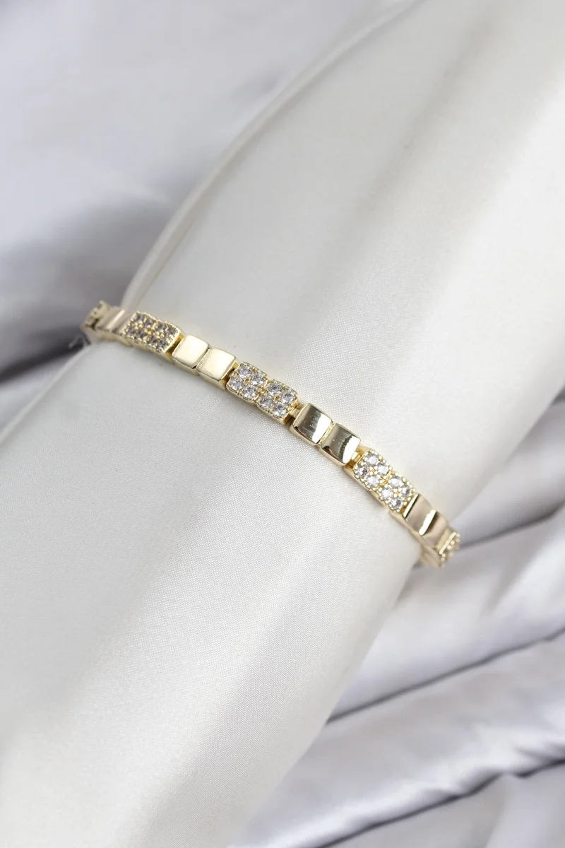 CM Kare Model Zirkon Taşlı VIP Seri Gold Renk Pirinç Kadın Bileklik