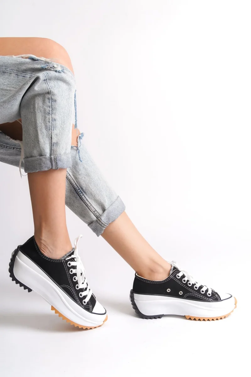 PARIS Bağcıklı Ortopedik Taban Kadın Sneaker Spor Ayakkabı  TBT - Siyah
