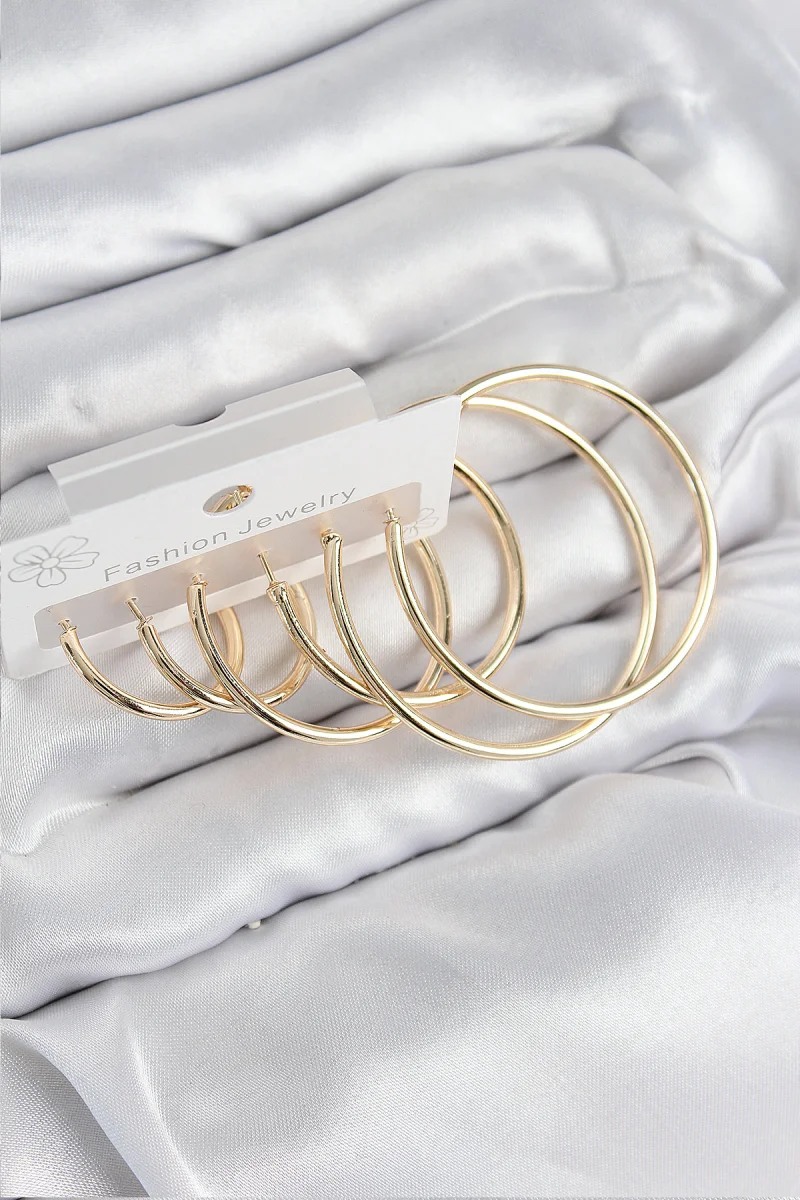 Pirinç Halka Model Gold Renk Kadın Set Küpe