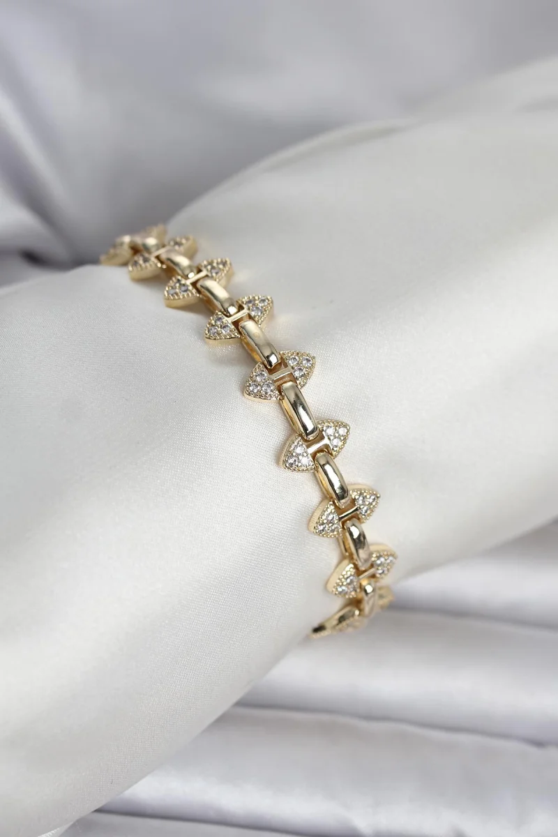 Pirinç Gold Renk Zirkon Taşlı Kadın Bileklik
