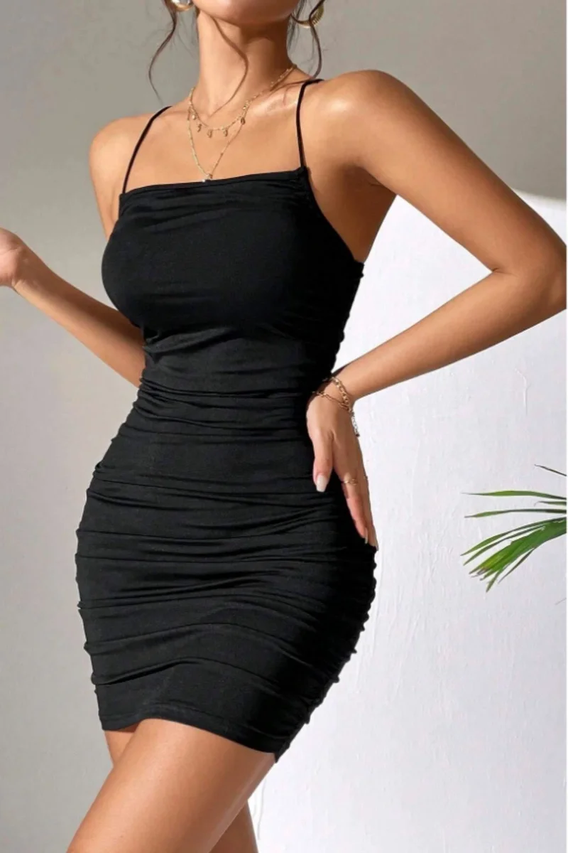 Siyah Askılı Kibar Mini Elbise FN-6006