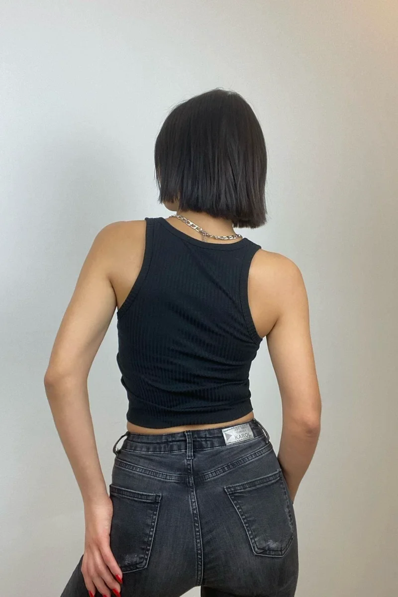Siyah Dekolte Detaylı Crop BN6686S