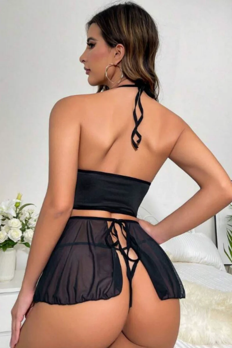 Siyah Bağlama Detaylı Sütyen Etek Takım 66018