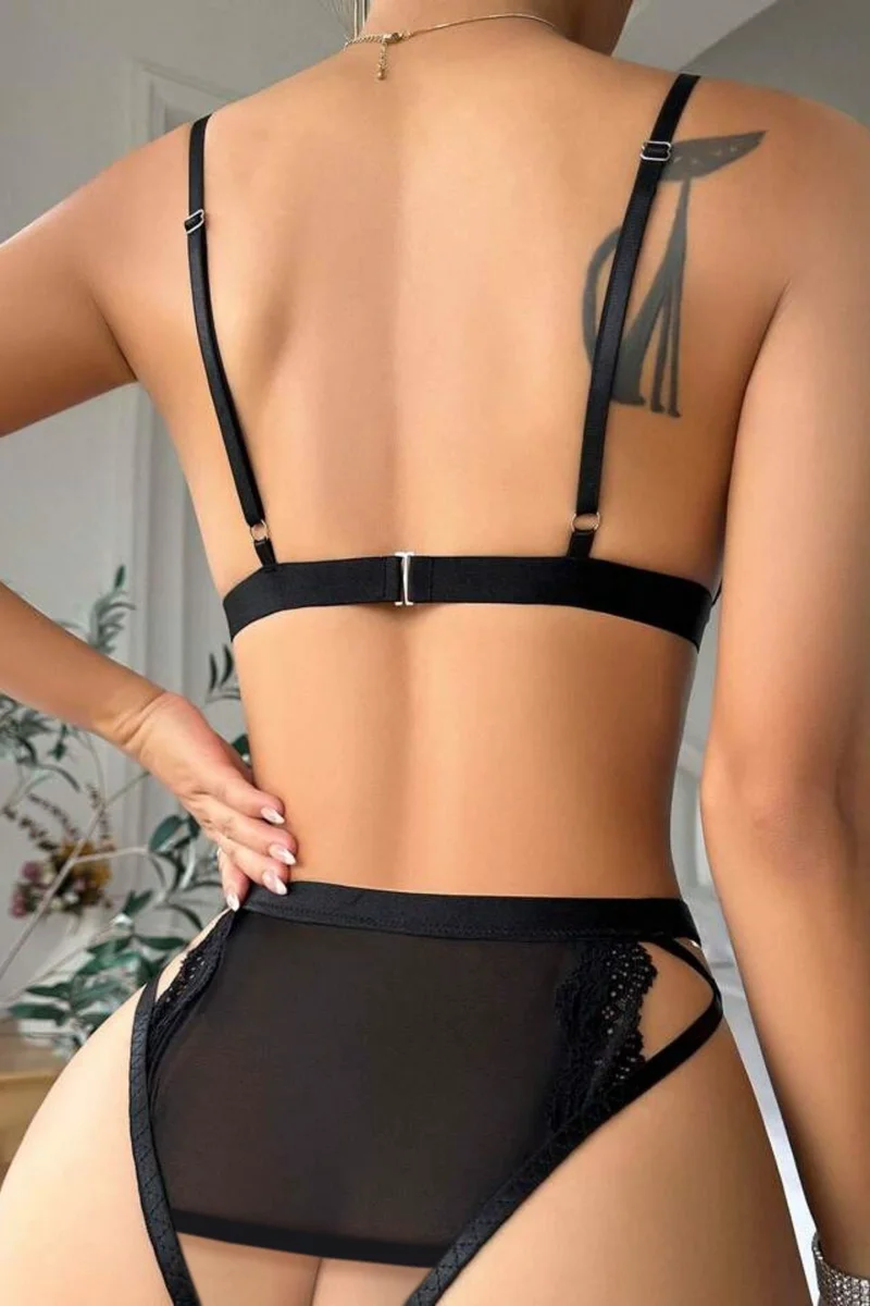 Siyah Seksi Özel Bölgesi Açık Tül Sütyen Takım 66061