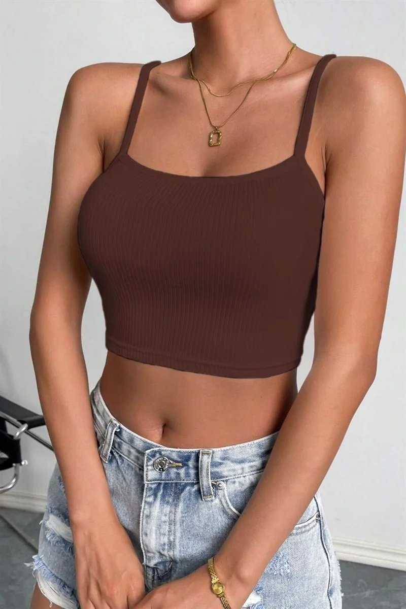 Kahverengi İp Askılı Crop BN6686K